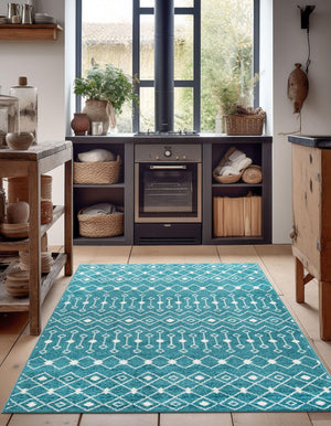 Turquoise 10' 8 x 14' Tribal Trellis Rectangle Area Rug Geometric Southwestern Inspired Durable Carpet for Home Interior Design for Sale at Rug Engine