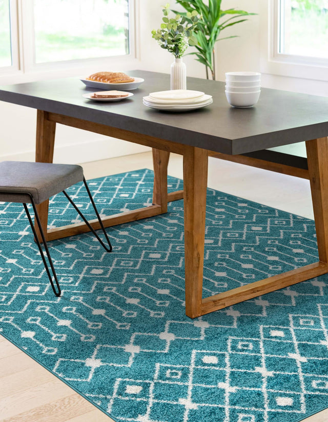 Turquoise 10' 8 x 14' Tribal Trellis Rectangle Area Rug Geometric Southwestern Inspired Durable Carpet for Home Interior Design for Sale at Rug Engine