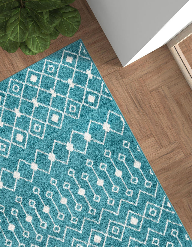 Turquoise 10' 8 x 14' Tribal Trellis Rectangle Area Rug Geometric Southwestern Inspired Durable Carpet for Home Interior Design for Sale at Rug Engine