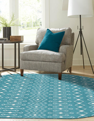 Turquoise 5' 3 x 8' Tribal Trellis Oval Area Rug Geometric Southwestern Inspired Durable Carpet for Home Interior Design for Sale at Rug Engine