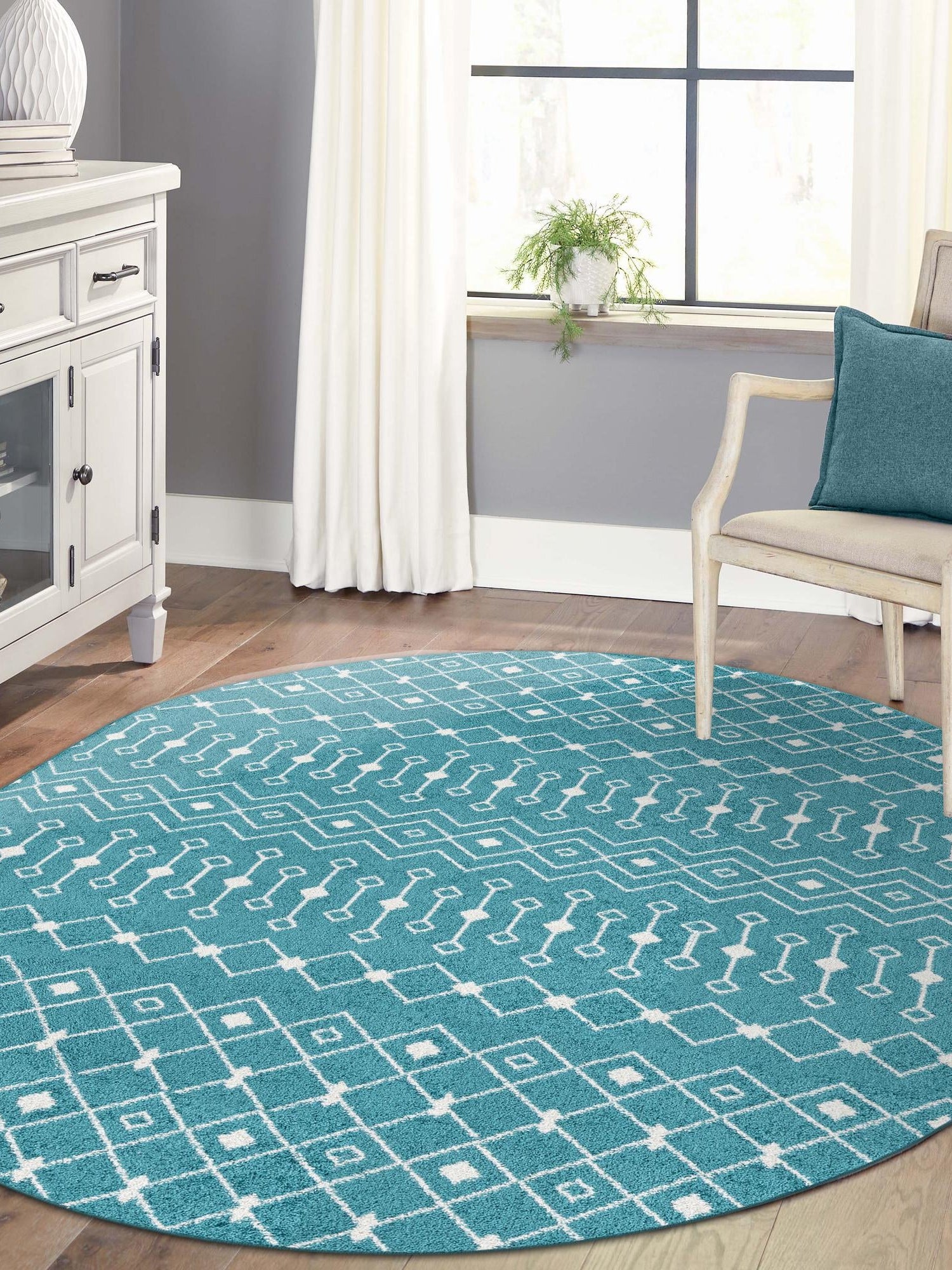 Turquoise 5' 3 x 8' Tribal Trellis Oval Area Rug Geometric Southwestern Inspired Durable Carpet for Home Interior Design for Sale at Rug Engine