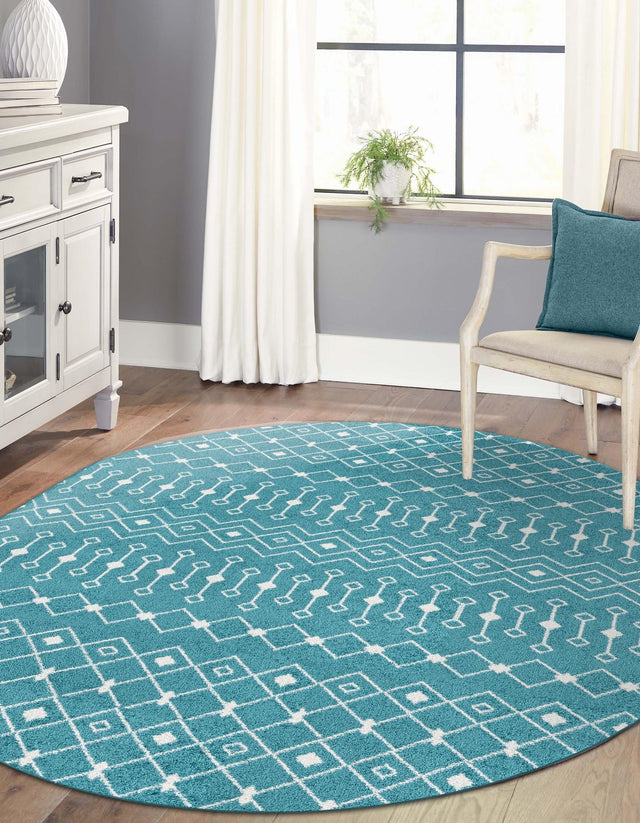 Turquoise 5' 3 x 8' Tribal Trellis Oval Area Rug Geometric Southwestern Inspired Durable Carpet for Home Interior Design for Sale at Rug Engine