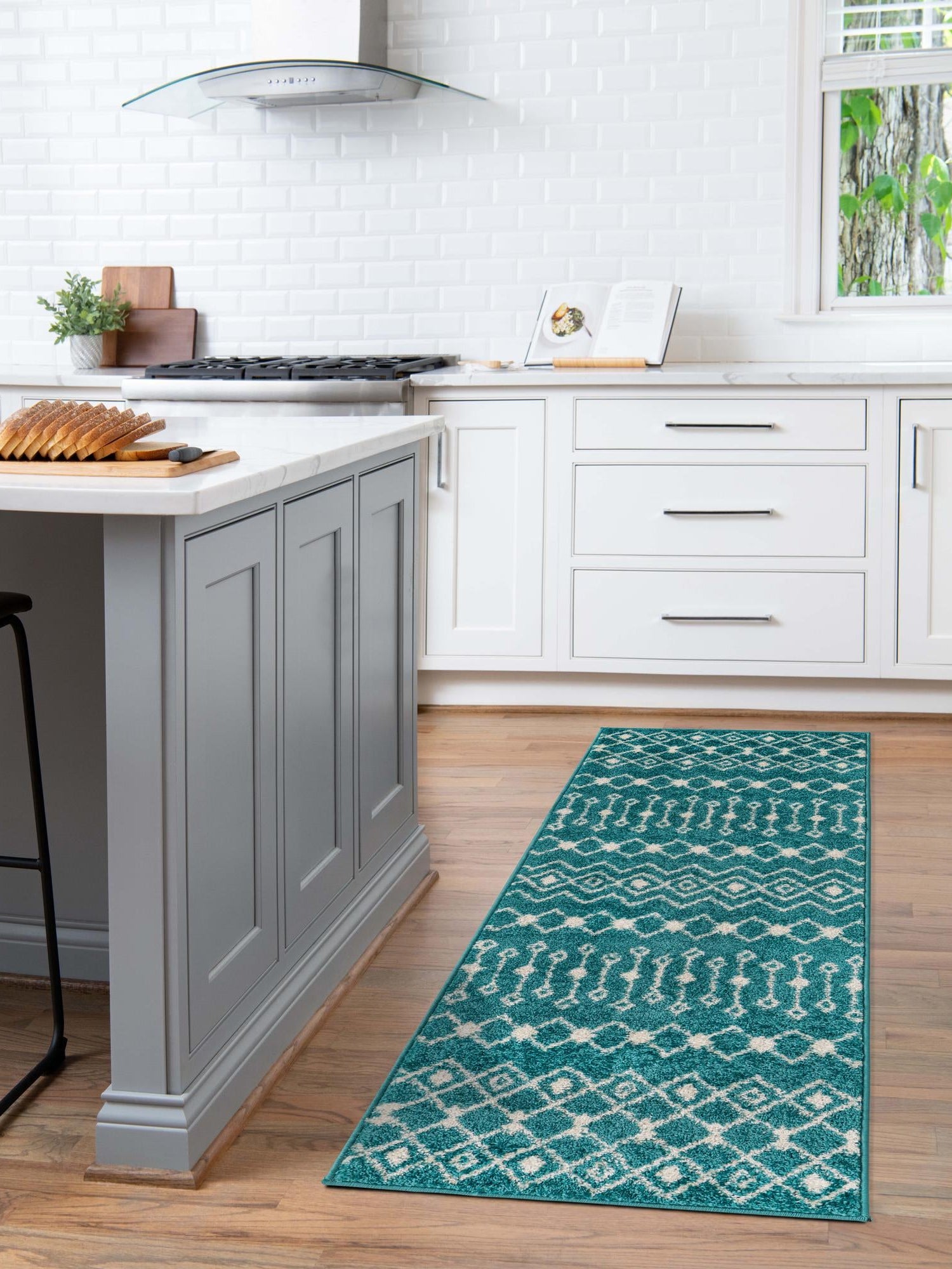 Turquoise 2' 7 x 10' Tribal Trellis Runner Area Rug Geometric Southwestern Inspired Durable Carpet for Home Interior Design for Sale at Rug Engine