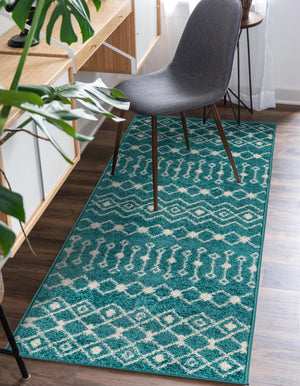Turquoise 2' 7 x 10' Tribal Trellis Runner Area Rug Geometric Southwestern Inspired Durable Carpet for Home Interior Design for Sale at Rug Engine