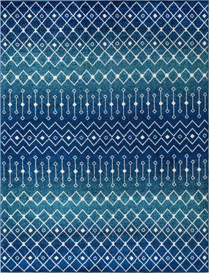 Navy and Teal 10' 8 x 14' Tribal Trellis Rectangle Area Rug Geometric Southwestern Inspired Durable Carpet for Home Interior Design for Sale at Rug Engine