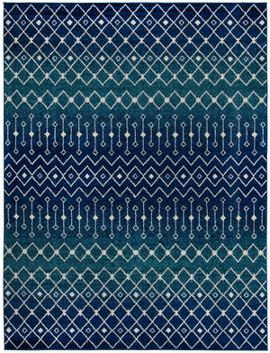 Navy and Teal 10' x 13' 1 Tribal Trellis Rectangle Area Rug Geometric Southwestern Inspired Durable Carpet for Home Interior Design for Sale at Rug Engine
