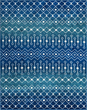 Navy and Teal 7' 10 x 10' Tribal Trellis Rectangle Area Rug Geometric Southwestern Inspired Durable Carpet for Home Interior Design for Sale at Rug Engine