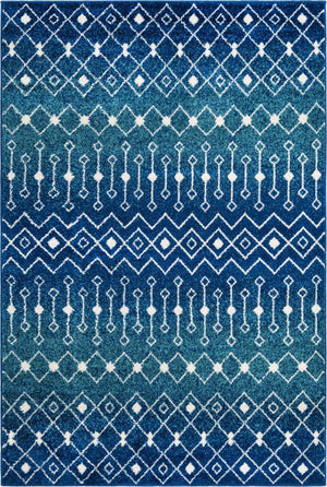 Navy and Teal 6' 1 x 9' Tribal Trellis Rectangle Area Rug Geometric Southwestern Inspired Durable Carpet for Home Interior Design for Sale at Rug Engine