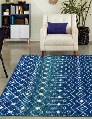 Navy and Teal 10' x 13' 1 Tribal Trellis Rectangle Area Rug Geometric Southwestern Inspired Durable Carpet for Home Interior Design for Sale at Rug Engine