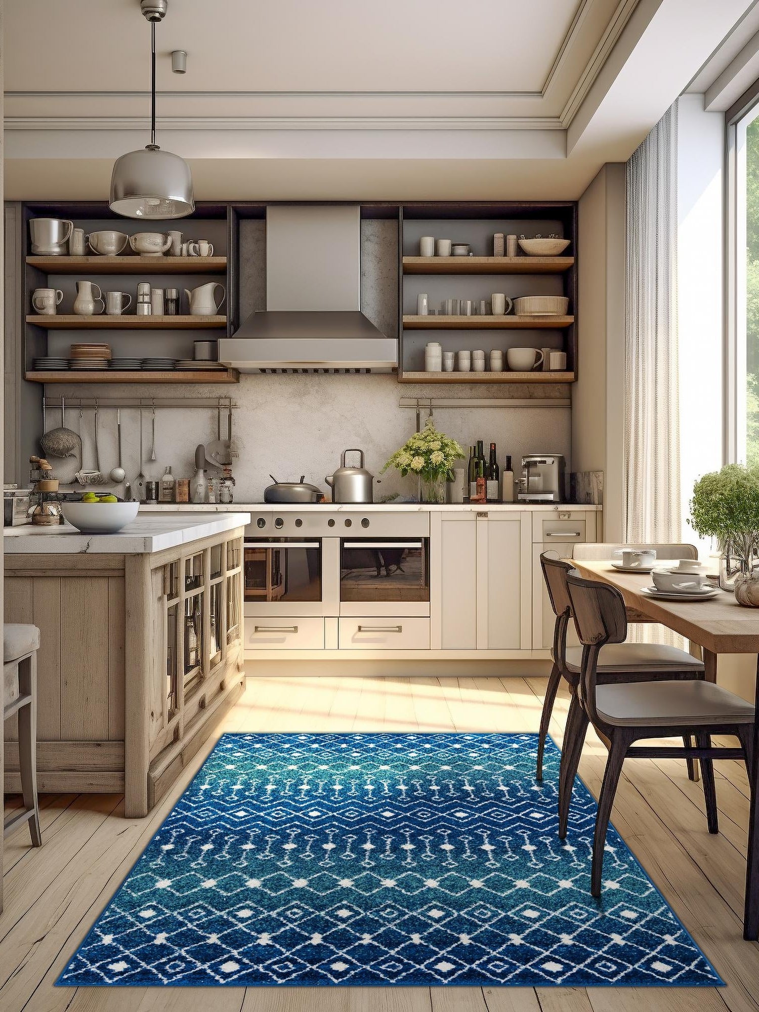 Navy and Teal 2' x 3' 1 Tribal Trellis Rectangle Area Rug Geometric Southwestern Inspired Durable Carpet for Home Interior Design for Sale at Rug Engine