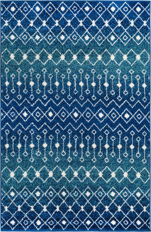 Navy and Teal 5' 3 x 8' Tribal Trellis Rectangle Area Rug Geometric Southwestern Inspired Durable Carpet for Home Interior Design for Sale at Rug Engine