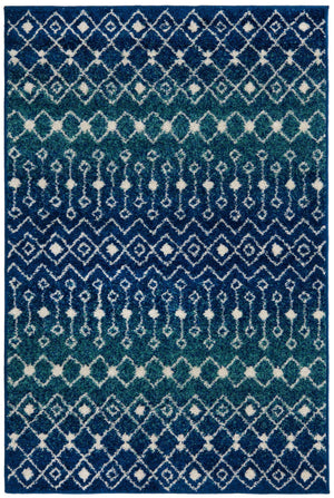 Navy and Teal 4' 1 x 6' 1 Tribal Trellis Rectangle Area Rug Geometric Southwestern Inspired Durable Carpet for Home Interior Design for Sale at Rug Engine