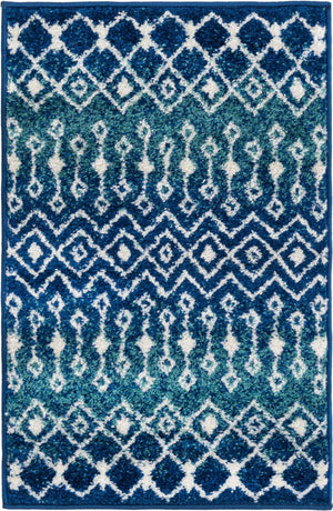 Navy and Teal 2' x 3' 1 Tribal Trellis Rectangle Area Rug Geometric Southwestern Inspired Durable Carpet for Home Interior Design for Sale at Rug Engine