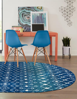 Navy and Teal 7' 10 x 10' Tribal Trellis Oval Area Rug Geometric Southwestern Inspired Durable Carpet for Home Interior Design for Sale at Rug Engine