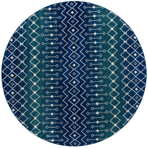 Navy and Teal 10' x 10' Tribal Trellis Round Area Rug Geometric Southwestern Inspired Durable Carpet for Home Interior Design for Sale at Rug Engine