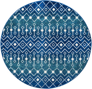 Navy and Teal 6' 1 x 6' 1 Tribal Trellis Round Area Rug Geometric Southwestern Inspired Durable Carpet for Home Interior Design for Sale at Rug Engine