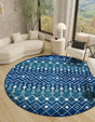 Navy and Teal 5' 3 x 5' 3 Tribal Trellis Round Area Rug Geometric Southwestern Inspired Durable Carpet for Home Interior Design for Sale at Rug Engine