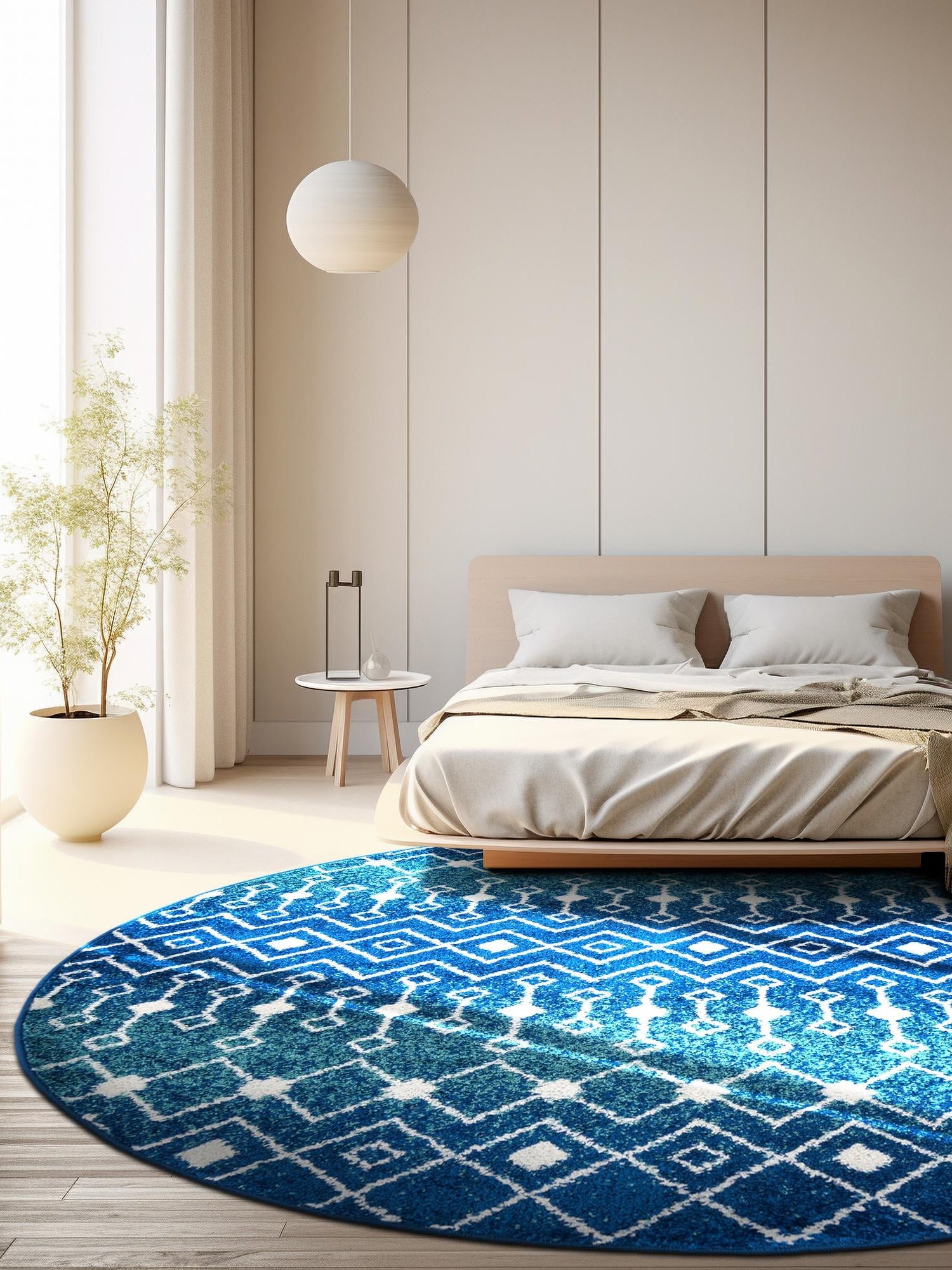 Navy and Teal 10' x 10' Tribal Trellis Round Area Rug Geometric Southwestern Inspired Durable Carpet for Home Interior Design for Sale at Rug Engine