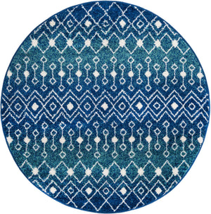 Navy and Teal 5' 3 x 5' 3 Tribal Trellis Round Area Rug Geometric Southwestern Inspired Durable Carpet for Home Interior Design for Sale at Rug Engine