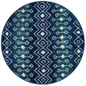 Navy and Teal 3' 1 x 3' 1 Tribal Trellis Round Area Rug Geometric Southwestern Inspired Durable Carpet for Home Interior Design for Sale at Rug Engine