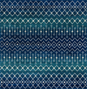 Navy and Teal 10' x 10' Tribal Trellis Square Area Rug Geometric Southwestern Inspired Durable Carpet for Home Interior Design for Sale at Rug Engine
