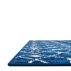 Navy and Teal 4' 1 x 4' 1 Tribal Trellis Square Area Rug Geometric Southwestern Inspired Durable Carpet for Home Interior Design for Sale at Rug Engine