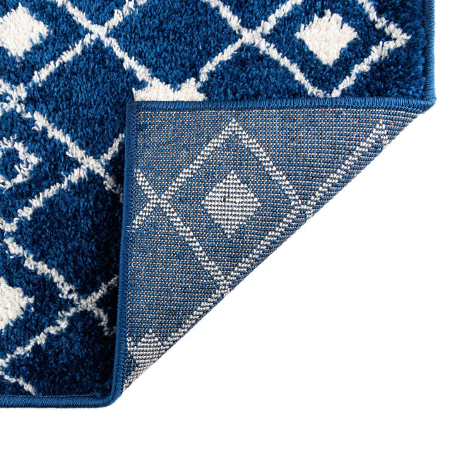 Navy and Teal 4' 1 x 4' 1 Tribal Trellis Square Area Rug Geometric Southwestern Inspired Durable Carpet for Home Interior Design for Sale at Rug Engine