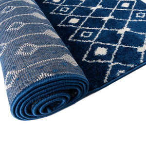 Navy and Teal 10' x 10' Tribal Trellis Square Area Rug Geometric Southwestern Inspired Durable Carpet for Home Interior Design for Sale at Rug Engine