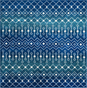 Navy and Teal 7' 10 x 7' 10 Tribal Trellis Square Area Rug Geometric Southwestern Inspired Durable Carpet for Home Interior Design for Sale at Rug Engine