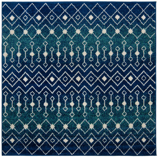 Navy and Teal 6' 1 x 6' 1 Tribal Trellis Square Area Rug Geometric Southwestern Inspired Durable Carpet for Home Interior Design for Sale at Rug Engine