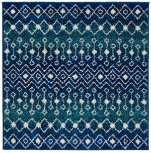 Navy and Teal 4' 1 x 4' 1 Tribal Trellis Square Area Rug Geometric Southwestern Inspired Durable Carpet for Home Interior Design for Sale at Rug Engine