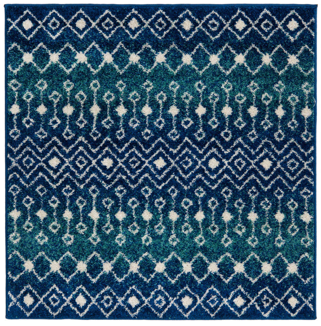 Navy and Teal 4' 1 x 4' 1 Tribal Trellis Square Area Rug Geometric Southwestern Inspired Durable Carpet for Home Interior Design for Sale at Rug Engine