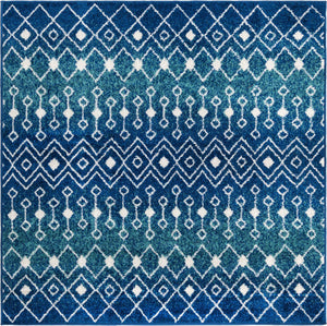 Navy and Teal 5' 3 x 5' 3 Tribal Trellis Square Area Rug Geometric Southwestern Inspired Durable Carpet for Home Interior Design for Sale at Rug Engine