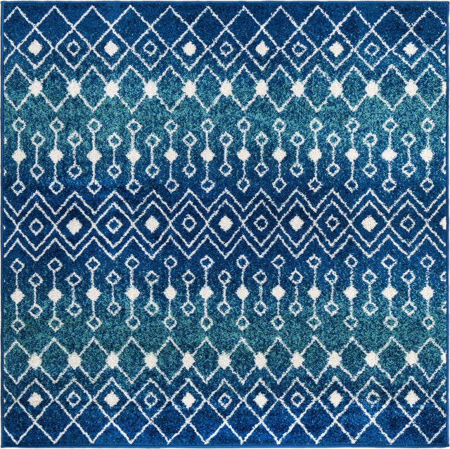 Navy and Teal 5' 3 x 5' 3 Tribal Trellis Square Area Rug Geometric Southwestern Inspired Durable Carpet for Home Interior Design for Sale at Rug Engine