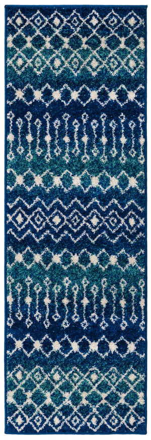 Navy and Teal 2' x 6' 1 Tribal Trellis Runner Area Rug Geometric Southwestern Inspired Durable Carpet for Home Interior Design for Sale at Rug Engine