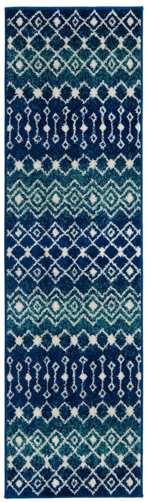Navy and Teal 2' x 7' 1 Tribal Trellis Runner Area Rug Geometric Southwestern Inspired Durable Carpet for Home Interior Design for Sale at Rug Engine