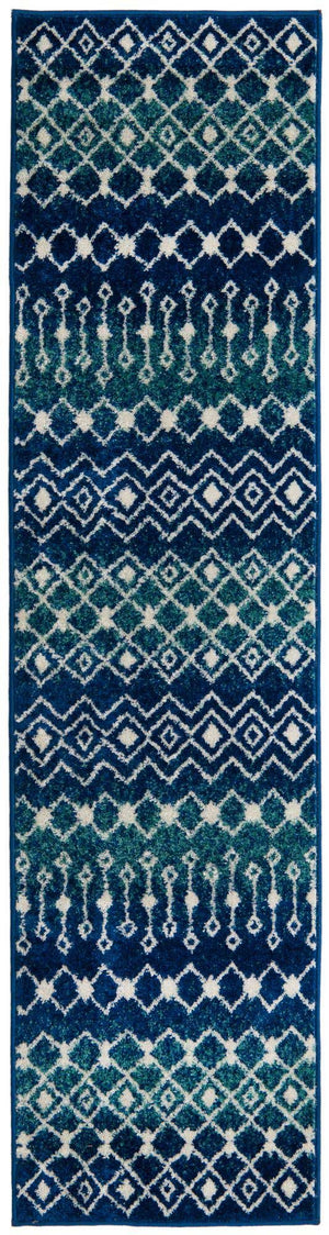 Navy and Teal 2' x 8' Tribal Trellis Runner Area Rug Geometric Southwestern Inspired Durable Carpet for Home Interior Design for Sale at Rug Engine