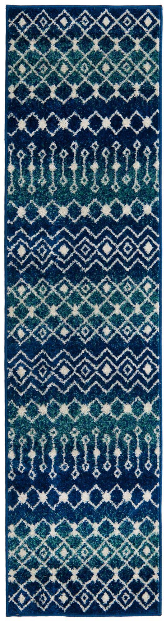 Navy and Teal 2' x 8' Tribal Trellis Runner Area Rug Geometric Southwestern Inspired Durable Carpet for Home Interior Design for Sale at Rug Engine