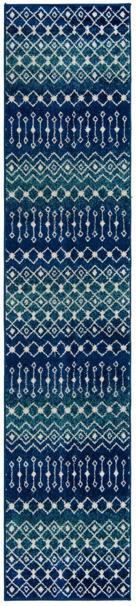 Navy and Teal 2' 7 x 12' Tribal Trellis Runner Area Rug Geometric Southwestern Inspired Durable Carpet for Home Interior Design for Sale at Rug Engine