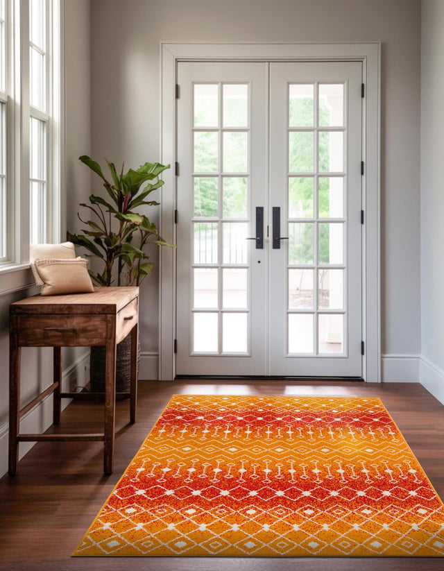 Orange and Red 9' x 12' Tribal Trellis Rectangle Area Rug Geometric Southwestern Inspired Durable Carpet for Home Interior Design for Sale at Rug Engine