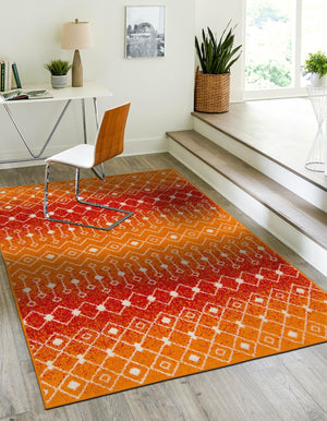 Orange and Red 9' x 12' Tribal Trellis Rectangle Area Rug Geometric Southwestern Inspired Durable Carpet for Home Interior Design for Sale at Rug Engine