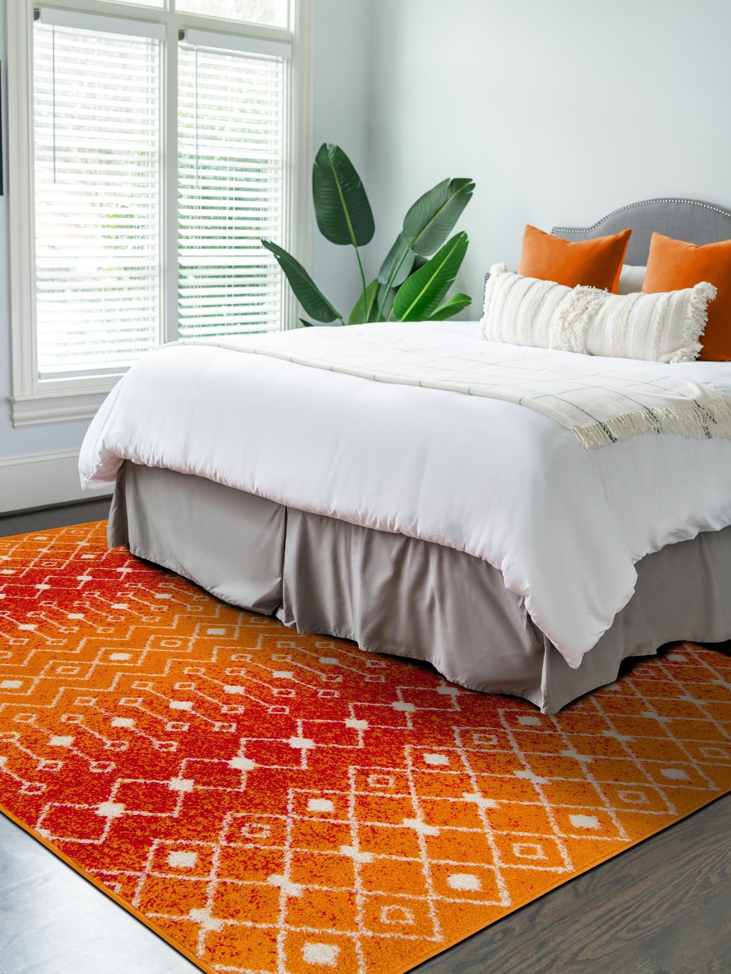 Orange and Red 9' x 12' Tribal Trellis Rectangle Area Rug Geometric Southwestern Inspired Durable Carpet for Home Interior Design for Sale at Rug Engine