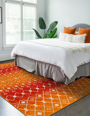Orange and Red 9' x 12' Tribal Trellis Rectangle Area Rug Geometric Southwestern Inspired Durable Carpet for Home Interior Design for Sale at Rug Engine