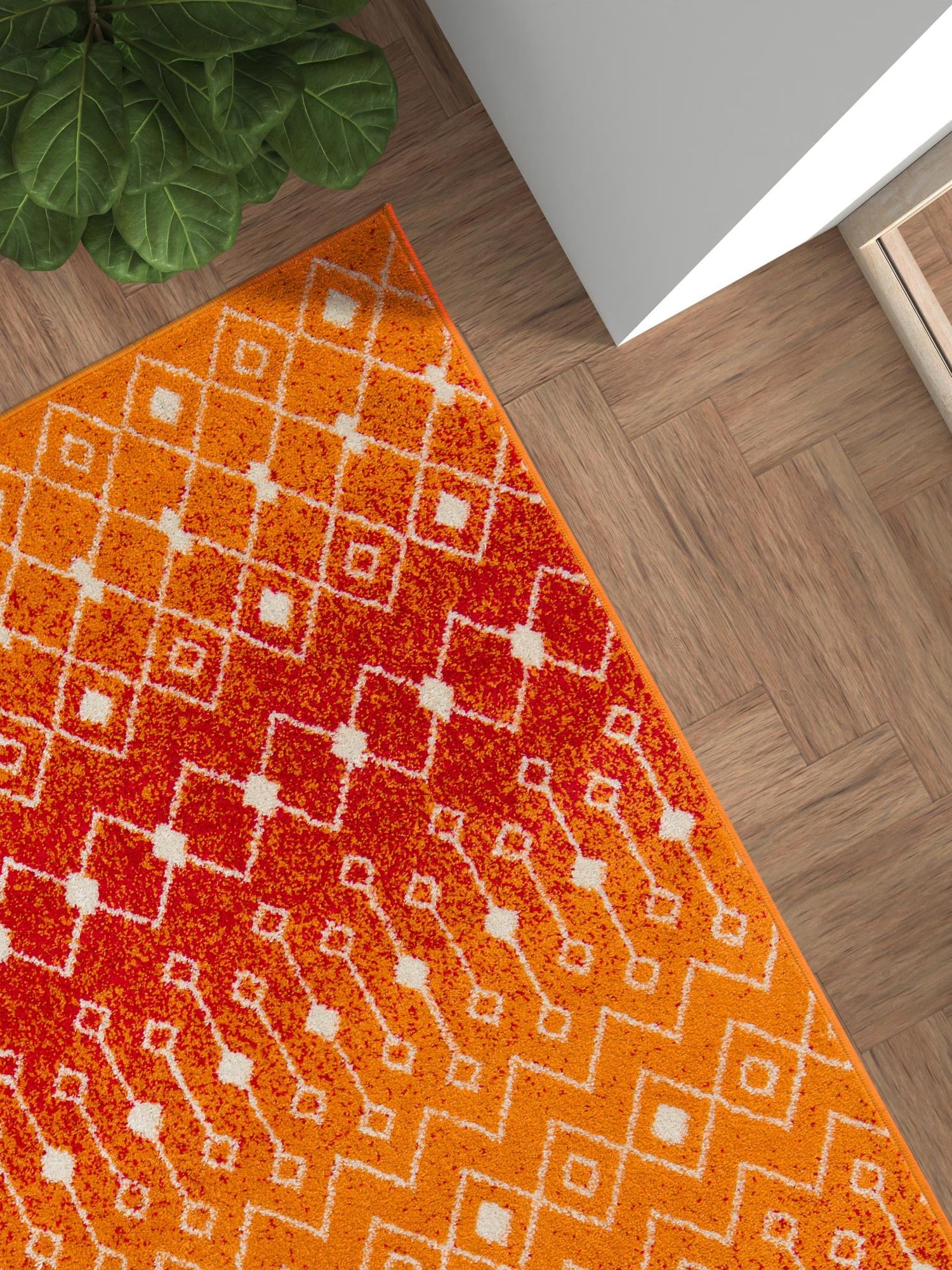 Orange and Red 9' x 12' Tribal Trellis Rectangle Area Rug Geometric Southwestern Inspired Durable Carpet for Home Interior Design for Sale at Rug Engine