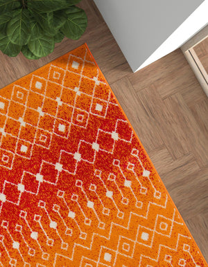 Orange and Red 9' x 12' Tribal Trellis Rectangle Area Rug Geometric Southwestern Inspired Durable Carpet for Home Interior Design for Sale at Rug Engine