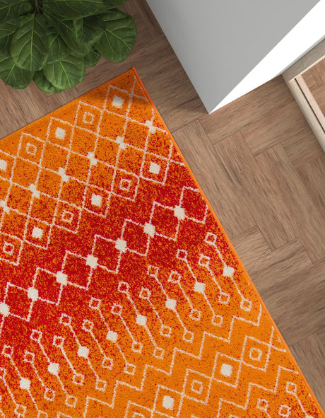 Orange and Red 9' x 12' Tribal Trellis Rectangle Area Rug Geometric Southwestern Inspired Durable Carpet for Home Interior Design for Sale at Rug Engine