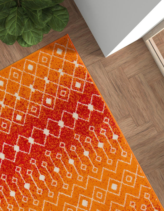 Orange and Red 9' x 12' Tribal Trellis Rectangle Area Rug Geometric Southwestern Inspired Durable Carpet for Home Interior Design for Sale at Rug Engine