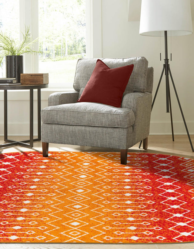 Orange and Red 7' 10 x 10' Tribal Trellis Oval Area Rug Geometric Southwestern Inspired Durable Carpet for Home Interior Design for Sale at Rug Engine