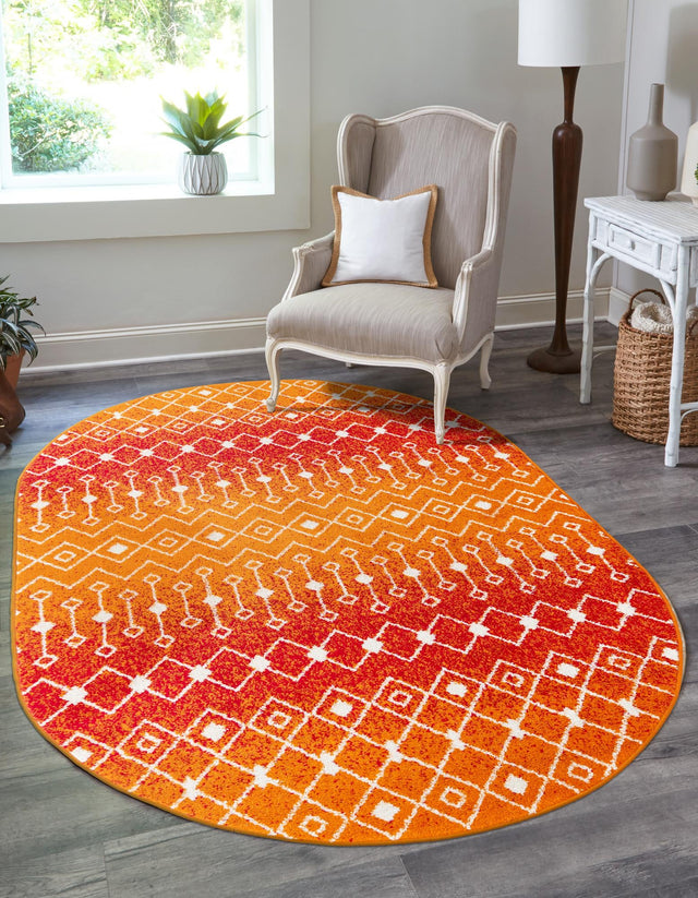 Orange and Red 4' x 6' Tribal Trellis Oval Area Rug Geometric Southwestern Inspired Durable Carpet for Home Interior Design for Sale at Rug Engine