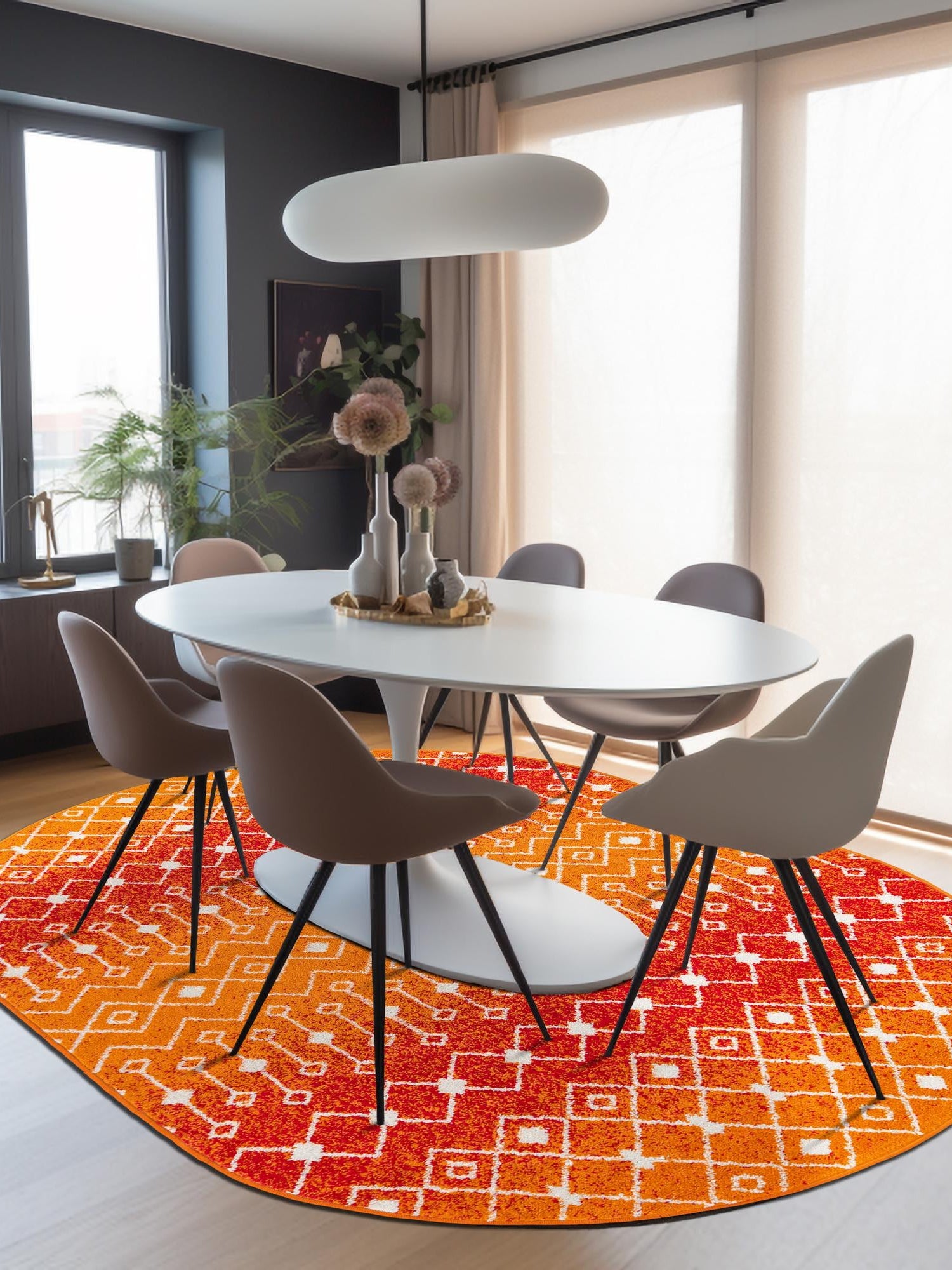 Orange and Red 4' x 6' Tribal Trellis Oval Area Rug Geometric Southwestern Inspired Durable Carpet for Home Interior Design for Sale at Rug Engine